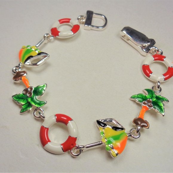 NAUTICAL THEME UMBRELLA & PALM TREES SEA BRACELET - Picture 4 of 8